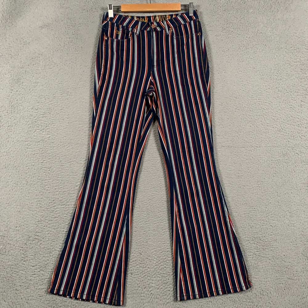 Wrangler Lainey Wilson Bell Bottom Jeans Women's 28 Blue Striped Flare High Rise